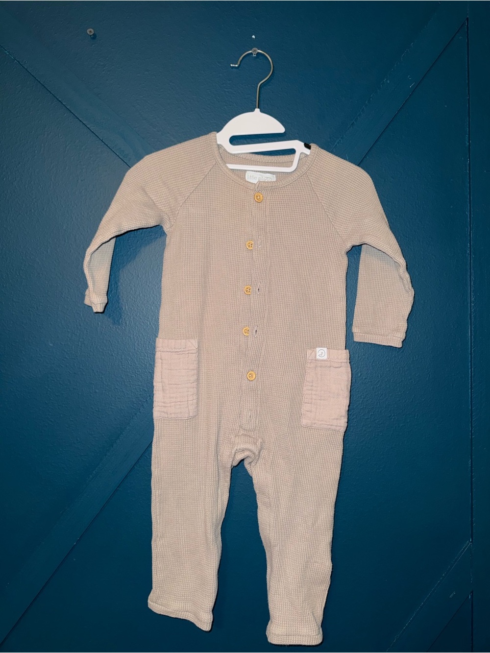 Carter's Beige Waffle-Knit Footed One-Piece with Pockets